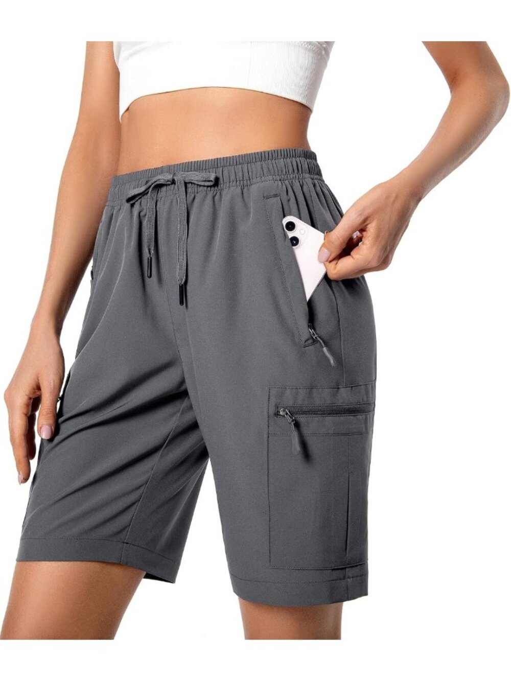 Lightweight Quick-Dry Hiking Cargo Shorts for Women with Zipper Pockets
